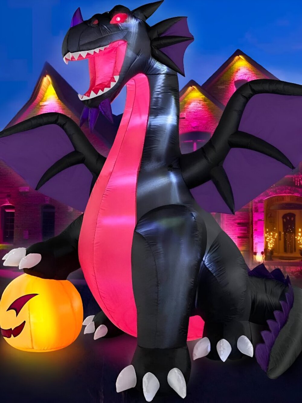 9FT Halloween Inflatable Dominating Dragon with Pumpkin Decoration